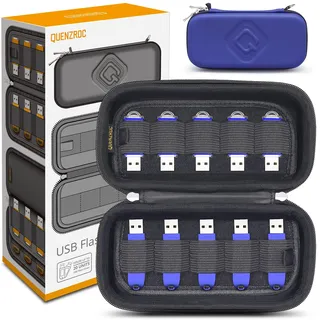 QUENZROC USB Stick Aufbewahrung Tasche für 20 Flash-Laufwerk USB Drive Case Organizer Schutz Hülle Aufbewahrungsbox - Blau