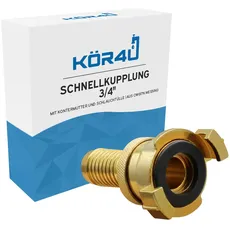 kör4u Schnellkupplung, 3/4 Zoll, mit Kontermutter und Schlauchtülle, aus Messing