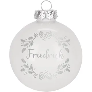 Herz & Heim® Personalisierte Weihnachtskugel mit Gravur – Christbaumkugel mit Name – Auswahl Farbe & Größe – Weihnachtsbaumkugeln als festlicher Baumschmuck für Weihnachten (Weiß glänzend, 10 cm Ø)
