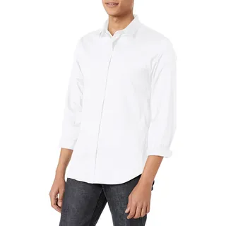 Armani Exchange Men's Long Sleeve Stretch Cotton-Satin Button Up White,L