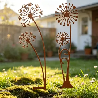 Crunier Rost Gartenstecker Metall Set, Gartenstecker Pusteblume Deko, Frühlings Blumenstecker, Gartendeko Für Draußen Wetterfest zur Dekoration von Gärten, Terrassen, Höfen, Parks, Ästen