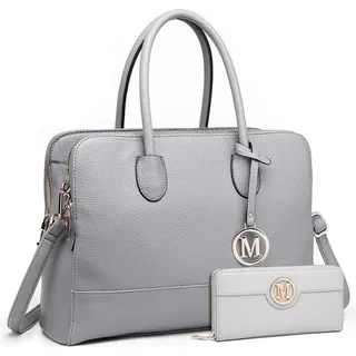 Miss Lulu Damen Aktentasche Handtasche 13 Zoll Laptoptasche Grau Kunstleder