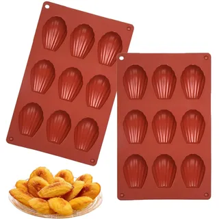Silikon Madeleines Backform Set, 2 Stück, Muschelförmige Mini Madeleine Backformen, 9 Hohlräume, Bärentatzen Backform für Kuchen und Süßigkeiten, Wiederverwendbar