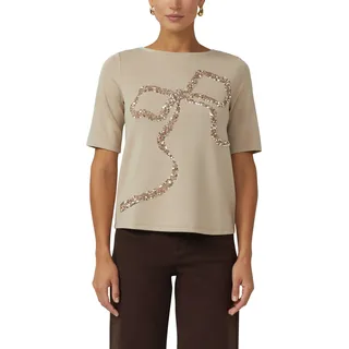 T-Shirt S.OLIVER BLACK LABEL, Damen, Gr. 36, light braun, Web, Obermaterial: 50% Viskose, 44% Polyester, 6% Elasthan, bestickt, relaxed fit normal, Rundhals, Shirts T-Shirt, mit Pailletten