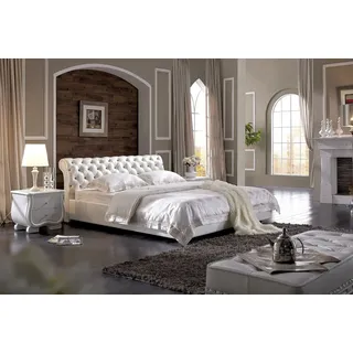Polsterbett Bett Ehebett Lederbett Designerbett Doppelbett Bettgestell S-9209 - Weiß