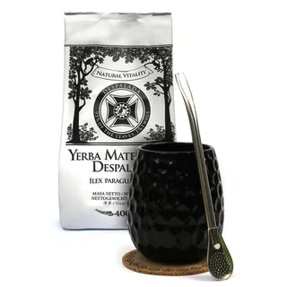 Mate Green Einsteigerset Yerba Mate Tee mit Keramik becher Querida 350ml - Edelstahl trinkhalm Bombilla 19cm und Korkpad - Brasilianische Despalada mate-tee 400g lose blätter - Vegan, Ohne gluten