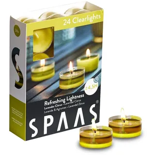 Spaas 24 Duftenden Clearlights, Teelichter mit durchsichtigem Halter, ± 4,5 Stunden - Refreshing Lightness, Herbst Gelb