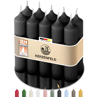 Kerzenfeld® 10 Stück, Stabkerzen Schwarz, 100 x 22 mm, 2-fach getaucht, lange Brenndauer 4+ Stunden, echte Manufakturqualität aus Deutschland, RAL-Zertifiziert und tropffrei