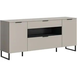 xonox.home Sideboard Noida 185x80x41 cm in Kaschmir Nachbildung Schwarz – Modernes Highboard-Sideboard mit Stauraum – stilvoll, geradlinig & vielseitig kombinierbar