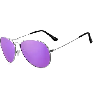 ROCF ROSSINI Polarisierte Pilotenbrille Damen Verspiegelt Piloten Sonnenbrille Herren Retro-Brillen Unisex UV400 Schutz mit Box (Silber/Lila)