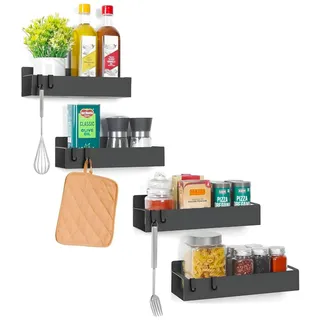 Wintem - Set mit 4 magnetischen Regalen, schwarz, für Kühlschrank, mit integrierten Haken, einfach anzubringen, platzsparendes Gewürzregal, um Gläser, Gewürze und Utensilien immer ordentlich zu halten