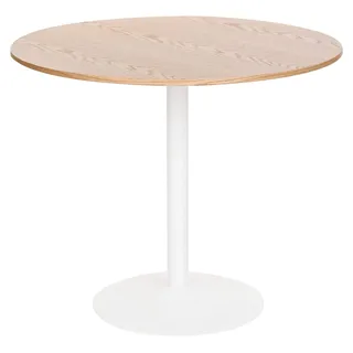 BELIANI Esstisch Hellbraun MDF-Tischplatte Holzoptik Rund ø 90 cm mit Standfuß für 2 Personen Modernes Skandi Design Küchentisch Esszimmertisch - Braun, Weiß