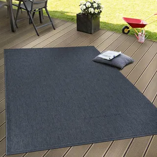 Paco Home Teppich wetterfest Garten , Terrasse flachgewebt Uni Sisaloptik robust Grösse 80x150 cm - Dunkelblau