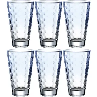 Leonardo Optic Trink-Gläser 6er Set, spülmaschinenfeste Longdrink-Gläser, bunte Trink-Becher aus Glas, Getränke-Set, hellblau, 300 ml, 025900
