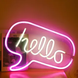 Rosikey LED Neonlicht Schild Hello - 31x43cm Schriftzug Wanddeko - USB Welcome Neon Art für Flur Party Bar Gaming Ladendekoration