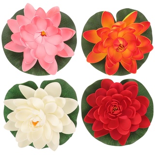 4 Stücke Schwimmende Blumen Künstliche Lotus Künstliche Seerosen Lotusblüten Simulation Seerosen Lotusblatt Ornament für Garten Terrasse Aquarium Pool Teich Dekoration 17cm