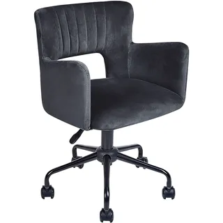 BELIANI Bürostuhl Schwarz Stoffbezug Samt Gesteppt mit Armlehnen Rollen Gasdruckfeder Höhenverstellbar Drehbar Büro Wohnzimmer Esszimmer Drehstuhl - Schwarz