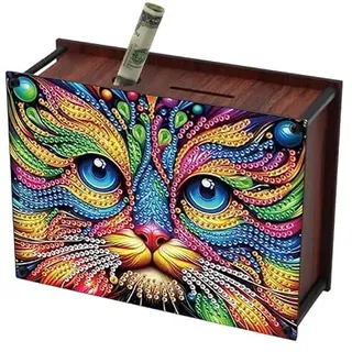 JICFDAO DIY Diamond Painting Sparschwein 15.9x11.9cm Diamant Malerei Sparbox Geldsparbox aus Holz Kreative Spardose Sparbüchse Money Box Geschenk Ideal für Geldmanagement Home Dekor Katze Pop Art