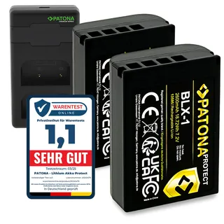 PATONA 2X Protect BLX-1 Akku 2600mAh mit USB-C Ladegerät PD Performance Kompatibel mit Olympus OM-1 OM1 OM-3 OM3 BLX1 BL-X1 BL X1 BLX 1 Ersatzakku hitzeresistent & feuerhemmend, mit NTC-Sensor