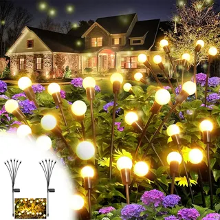 Solarlampen Für Außen Garten, 2er 6 Led Solar Glühwürmchen Leuchte, Solarlicht Gartendeko Solarleuchten Gartenbeleuchtung Für Terrasse Balkon Garten