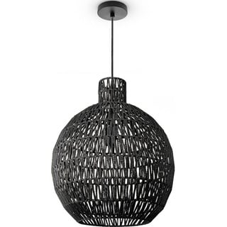 Paco Home Pendelleuchte »ULLA«, Leuchtmittel E27 ohne Leuchtmittel, Lampe Papier Pendellampe Rustikal Korb LED Boho Rattan Optik E27, schwarz