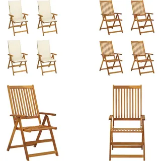 vidaXL Hochlehner Verstellbar 4 Stk. mit Auflagen Massivholz Akazie - Gartenstuhl - Gartenstühle - Gartenstuhl Aus Holz - Gartenstühle Aus Holz - Creme