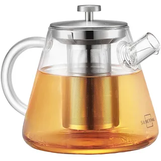 SILBERTHAL Teekanne Glas 1,5 Liter - mit Siebeinsatz & Deckel - Infuser für Heißgetränke & Cold Brew Tea - Ideal für Stövchen