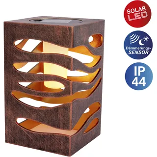 LED Solarleuchte NÄVE "Hilda", braun, B:12,3cm H:20cm L:12,3cm, Leuchten, LED Solarleuchte, quadratisch, gold/braune Marmoroptik, Flammeneffekt, Dämmerungssensor