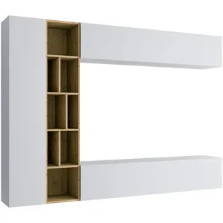 Mirjan24 Wohnwand Kodita , Weiß, Beige , Holzwerkstoff , Rechteckig , 224x160x33 cm , Wohnzimmer, Wohnwände