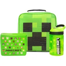 Minecraft PausenbrotTasche und Wasserflasche Set, Lunchbox, Grün