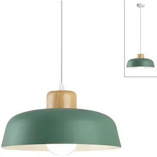 HJXDtech Moderner Minimalismus Pendelleuchte, E27 Holz Lampenfassung, 30cm Grün Metall Lampenschirm, Höhenverstellbar LED Hängelampe für Küche Schlafzimmer Esstisch