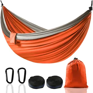 Hängematte XXL für 2 Personen 300 x 200 cm – Faltbar, Ultralight & Tragbar – Hängematten Outdoor mit 300 kg Tragkraft – Perfekt für Garten, Camping, Reisen (orangefarbene Farbe)