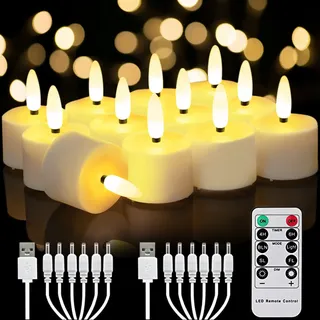 Homemory Wiederaufladbare Teelichter mit Fernbedienung, LED-Teelichter mit Timer, wiederaufladbare flammenlose Kerzen für Heimdekoration, 12 Stück