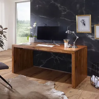 FineBuy Schreibtisch Massiv-Holz Sheesham 160 cm Computertisch Echtholz Design Ablage Büro-Tisch Landhaus-Stil - Braun