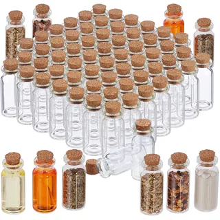 Relaxdays Mini Glasflasche mit Korken 10 ml 72 St.