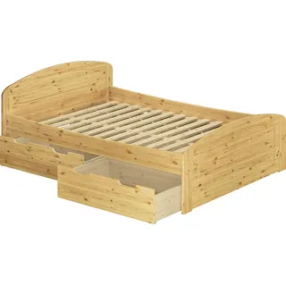 Funktionsbett Überlänge 180x220 Bettgestell 3 Bettkasten Senioren Zubehör wählbar V-60.50-18-220Rollrost inkl. - Naturbelassen