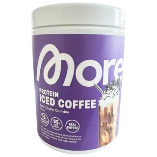 MORE Protein Iced Coffee Dark Cookie Crumble Proteinpulver mit Molkenprotein, Instant Kaffee und Keksstückchen 300 g + Heartforcards Sticker