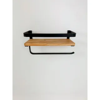 andas Wandregal »Grosny« aus Metall mit Ablagefläche aus massiver Eiche, schwarz