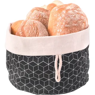 Metaltex 239250000 Faltbarer Brotkorb mit Knopf-Verschluss, Baumwolle/Aufbewahrungsbeutel für Brot, Schwarz
