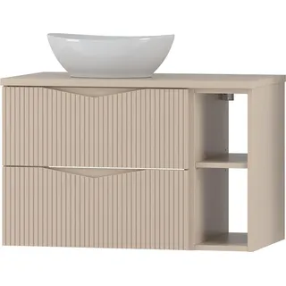 Badezimmer Waschtisch mit 80 cm Breite in beige mit gerillter Front, 2 Schubladen - CALURI-140 - Beige