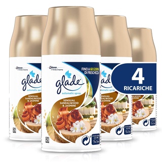 Glade Automatic Spray Nachfüllpackung, Raumduft, sinnlich, Sandalwood & Jasmine, 4 Nachfüllpackungen à 269 ml