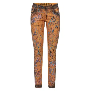 Slim-fit-Jeans CIPO & BAXX "Cipo & Baxx Jeans", Damen, Gr. W28/L34, Länge 34, orange, Obermaterial: 63% Baumwolle CO. 34% Polyester PES. 3% Elasthan EL., uni, slim fit, Jeans Slim-fit-Jeans, Im 5-Pocket-Style, WD445