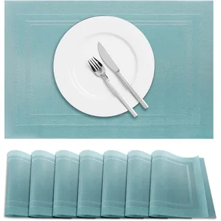 Terafeels 6er-Set Platzsets Abwaschbar – Tischsets Abwaschbar, Platzdeckchen Hitzebeständig, rutschfest Teller Untersetzer für Esstisch (Blau)