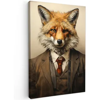 MuchoWow© Wandbilder Klein Mini Wohnzimmer Wanddeko Schlafzimmer Zimmerdeko | 20x30 cm - Fotowand Zimmer Deko Wand Dekoration Wall Art Vintage - Fuchs - Anzug - Tiere - Hell