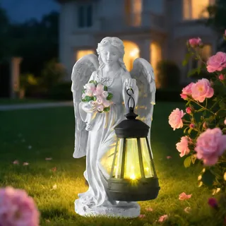 Editbar Solar Engel Gartenstatuen,Grablicht Outdoor-Deko,LED Fairy Engel Figur,Fairy Skulptur Deko Rasen,Geeignet für Zimmer im Freien Garten Balkon Terrassendekoration