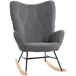 Homcom Schaukelstuhl Schaukelsessel mit Stahlrahmen gepolstert Dunkelgrau+Natur , Grau , Kunststoff , 70x96x65 cm , Wohnzimmer, Sessel, Schaukelstühle