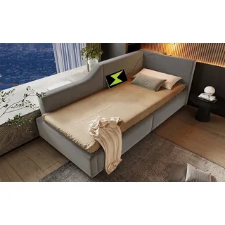okwish Schlafsofas Tagesbett 90x200cm mit hydraulischem Stauraum, Leselichtfunktion und USB-C-Ladefunktion, Polsterbett Kinderbett Jugendbett Bettgestell mit Lattenrost, Samt Grau - Grau