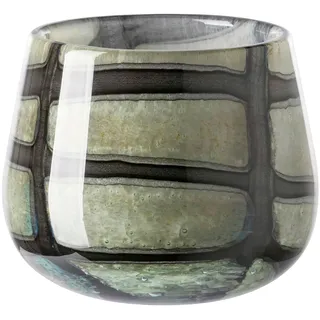 Fink "MARLY", grün (hellgrün, schwarz), H:11cm Ø:13,5cm, Glas, Vasen, Dekovase, Blumenvase, Windlicht, Vase aus Glas