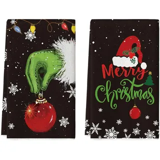 Artoid Mode Schneeflocken Hand Weihnachtskugeln Weihnachten Küchentücher Geschirrtücher, 42x65 cm Weihnachtshut Deko Polyester Handtücher 2er Set