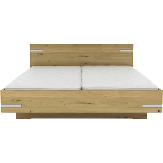 Holzbett MUSTERRING "Savona, Bettgestell, Bettrahmen, teilmassiv Bianco-Eiche", braun (weiß, neutral), B:200cm L:200cm, Betten, Holzbett, Kopfteil in Bianco-Eiche massiv, Details in Chrom, verschiedene Größen